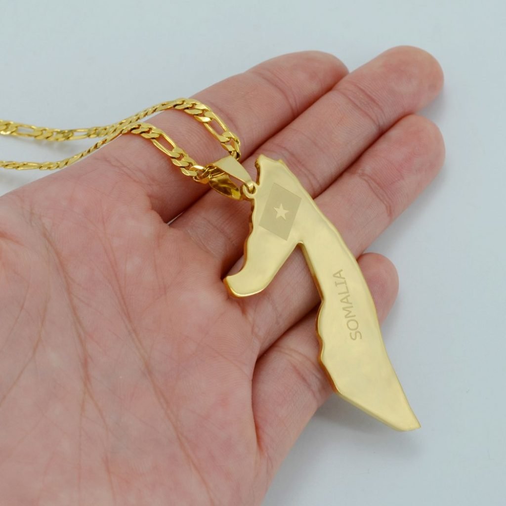 Gold Somalia Map With Flag of Pendant Necklaces